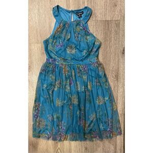 Candalite Petite Blue Floral Midi Halter Dress New XL